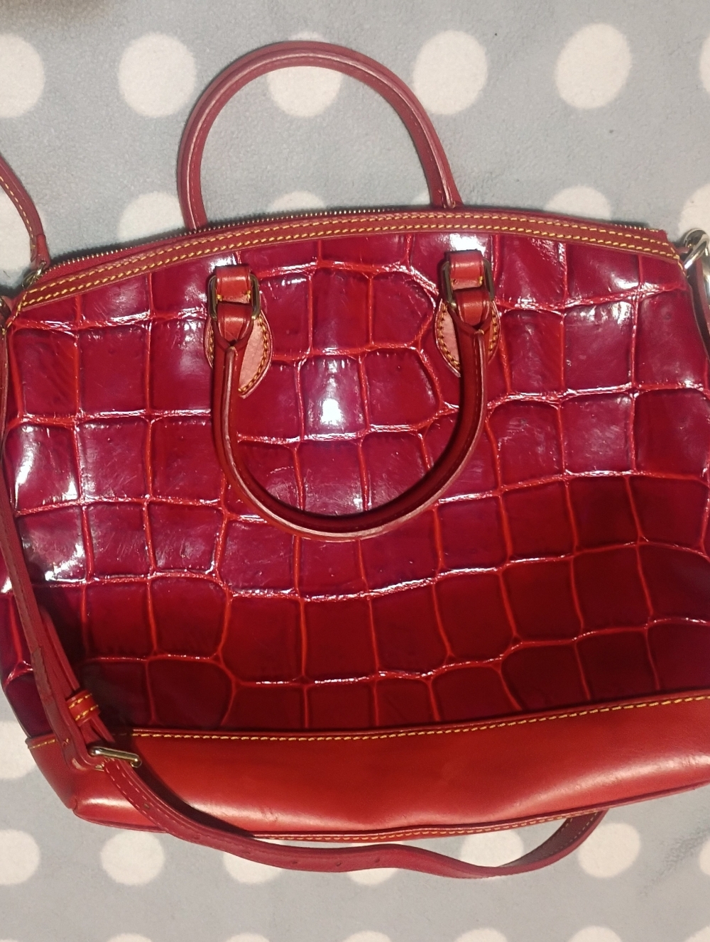 Dooney And Bourke Red Croc-Embossed Leather Satchel Handbag - Picture 3 of 9